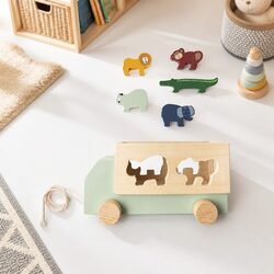 Wooden Animal Truck Toy with Pull String - Compact Design