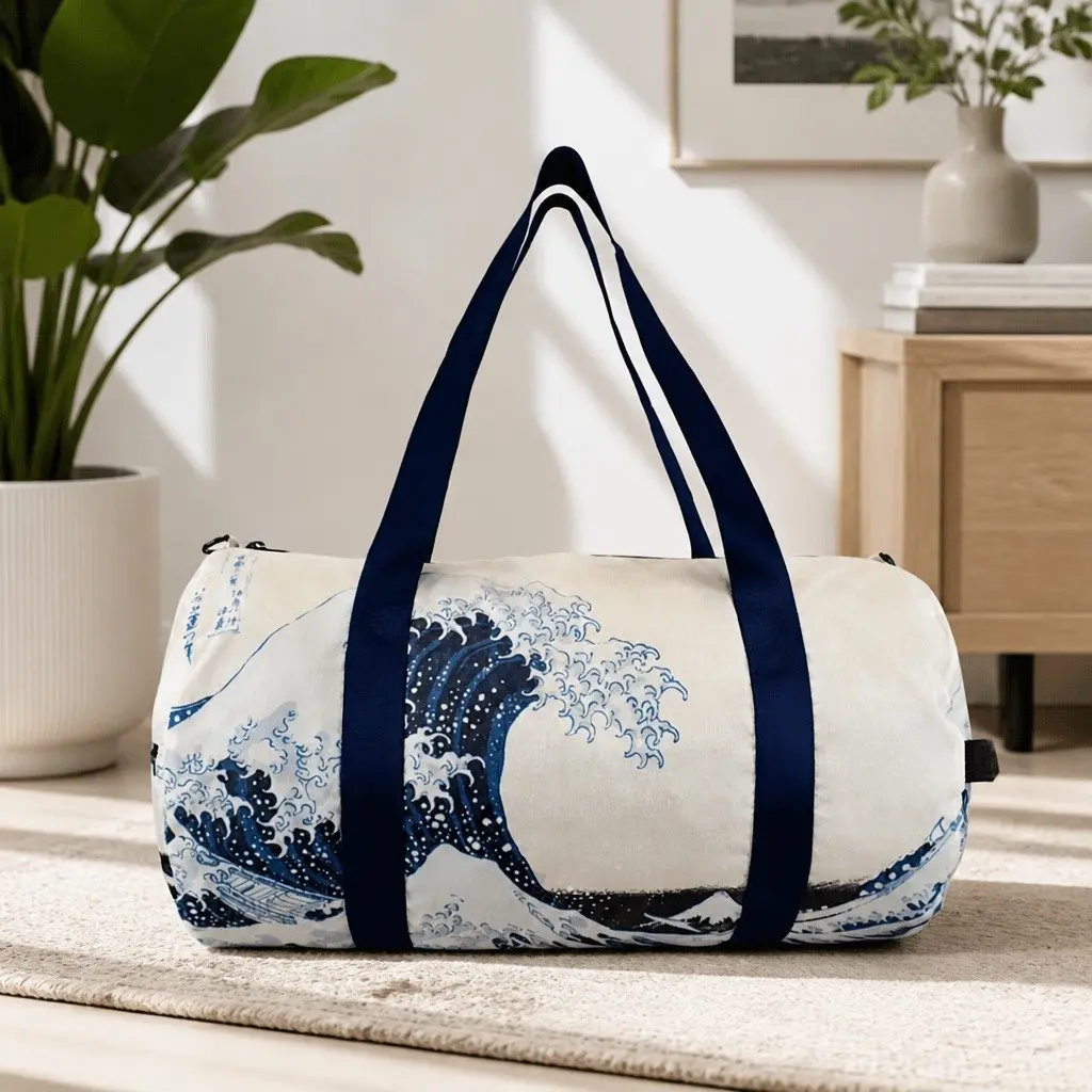 Weekender Travel Bag Blue Recycled Adjustable Strap Spacious Compartment