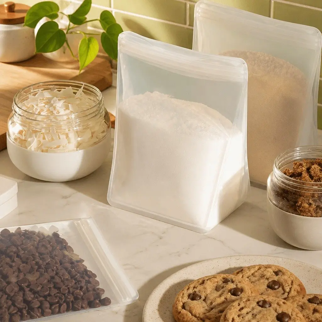 Reusable Silicone Food Storage Bag Blush 1.5L Stand Up Fridge Freezer Container