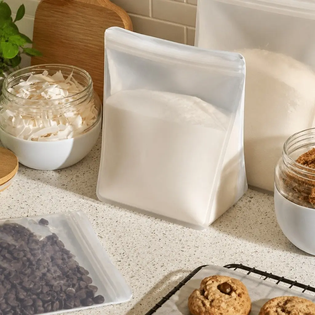 Reusable Silicone Food Storage Bag 1.5L Stand Up Freezer Fridge Kitchen