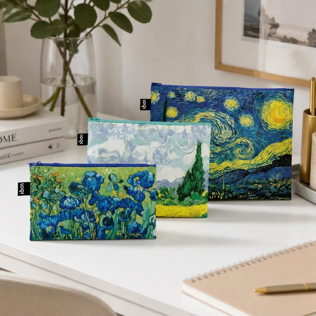 Zip Pockets Set of 3 Van Gogh Art Design Mini Midi Maxi Storage Pouches