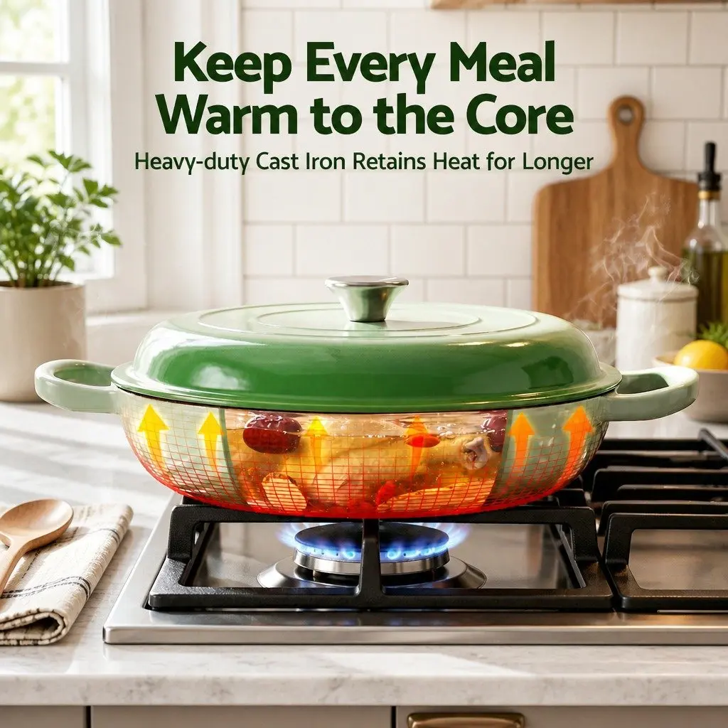 Enameled Cast Iron Dutch Oven Pot 3.3L Green Lid Bread Baking Braising Stewing