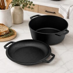 Compact 5L Cast Iron Dutch Oven with Dual Functions