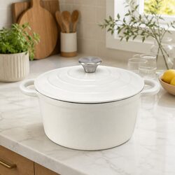 Enameled Cast Iron Dutch Oven Pot 3.8L with Lid White Braising Bread Baking