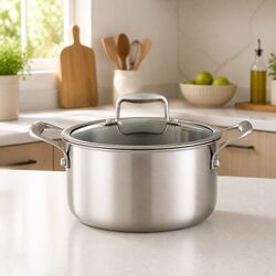Dutch Oven Pot 4.5L Stainless Steel Cookware with Stay-Cool Handle Silver