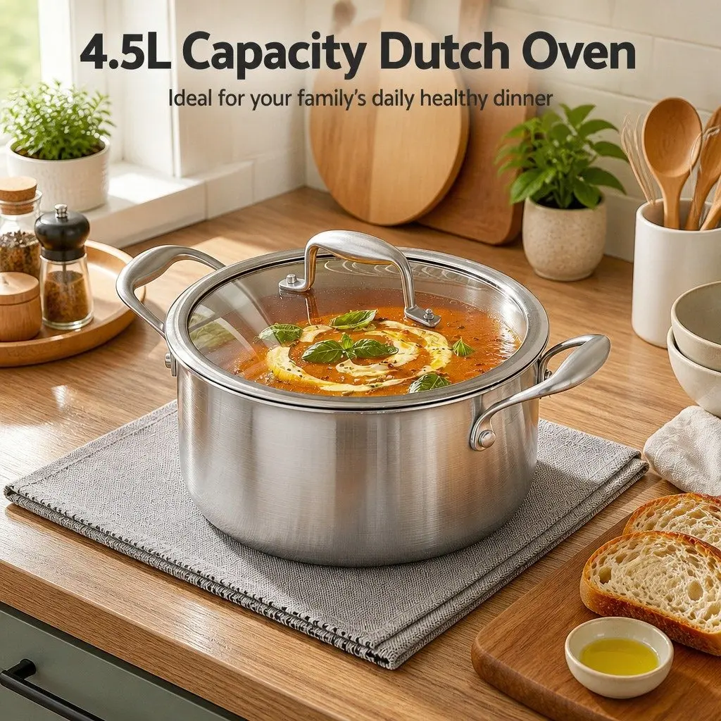 Dutch Oven Silver 4.5L Stainless Steel Stay-Cool Handle