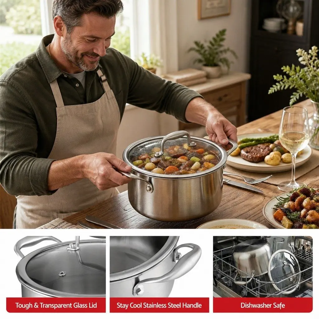 Dutch Oven Silver 4.5L Stainless Steel Stay-Cool Handle