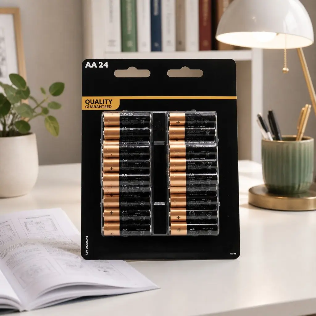 AA Alkaline Batteries 24 Pack Long Lasting Power Leak Resistant for Household Office Commercial