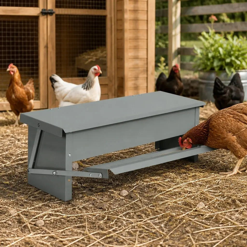 Automatic Chicken Feeder Silver 10KG Timed Feed Dispenser Poultry Bantam