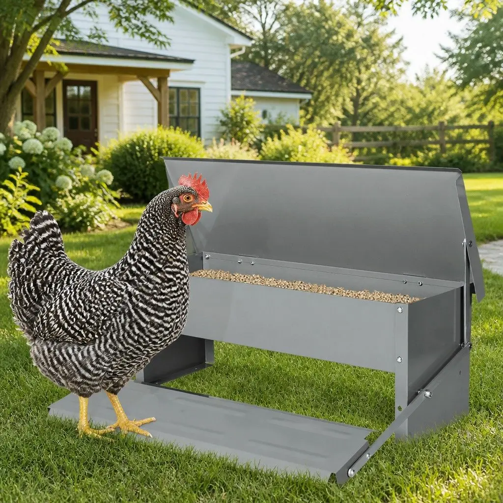 Automatic Chicken Feeder Silver 10KG Timed Feed Dispenser Poultry Bantam