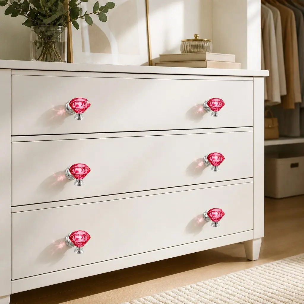 Diamond Crystal Cabinet Knobs Red 40mm Reflective Brilliance