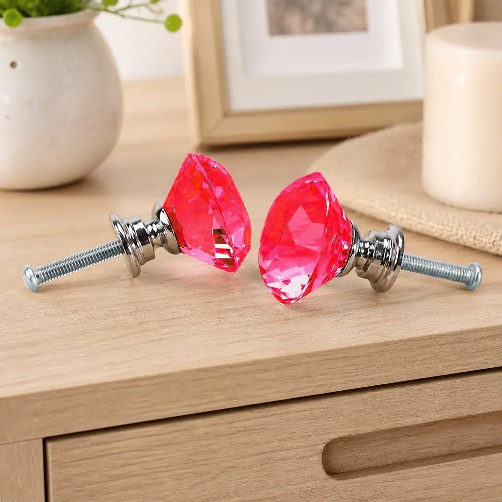 Diamond Crystal Cabinet Knobs Red 40mm Reflective Brilliance