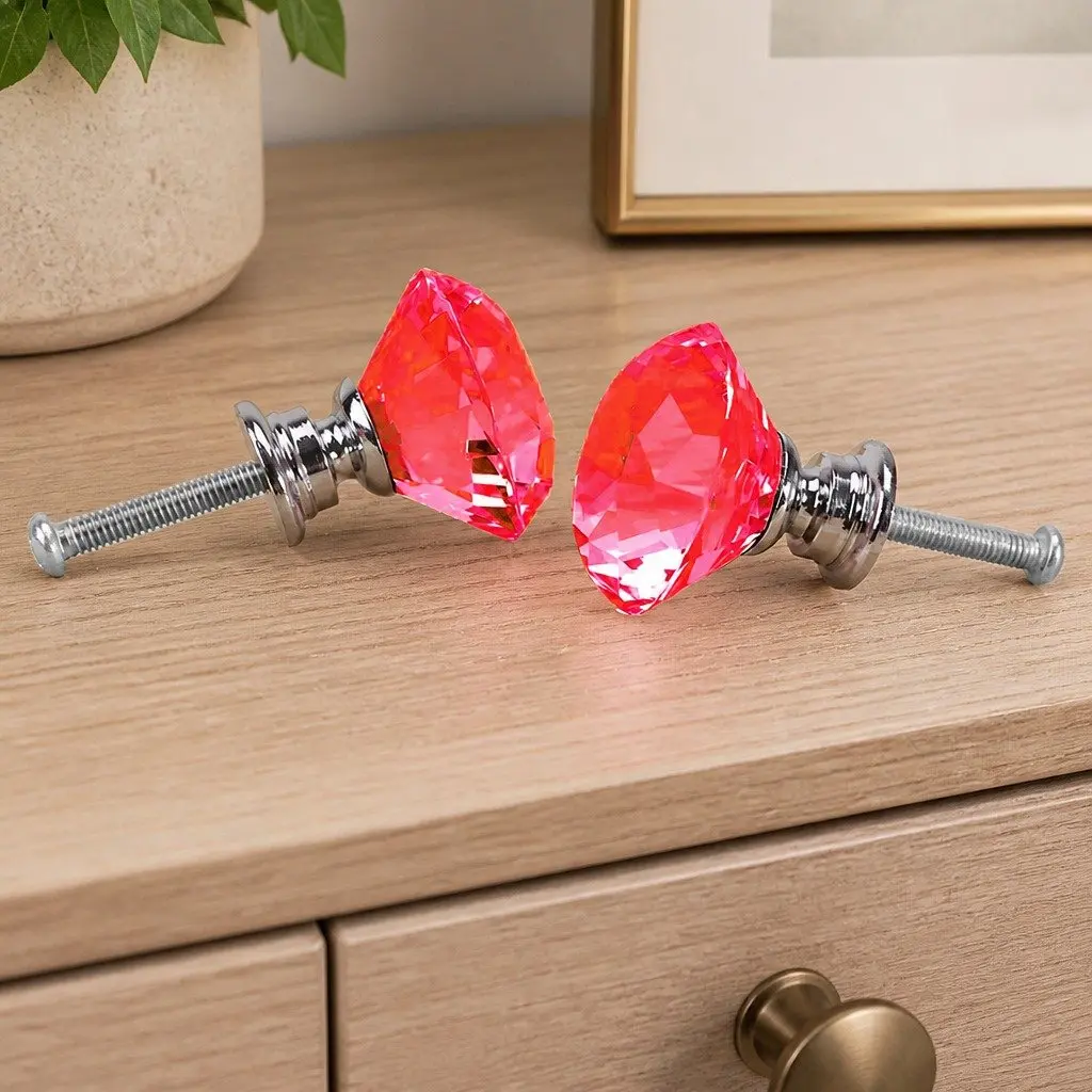 16 Piece Crystal Diamond Cabinet Knobs Red 30mm Light Reflecting Facets