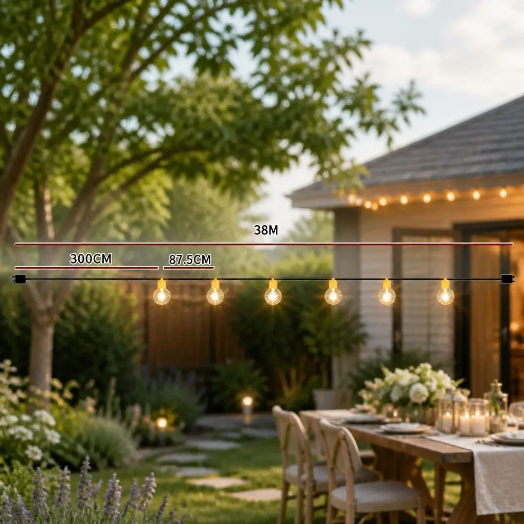 Festoon String Lights Warm White 38M Indoor Outdoor Decoration Kit
