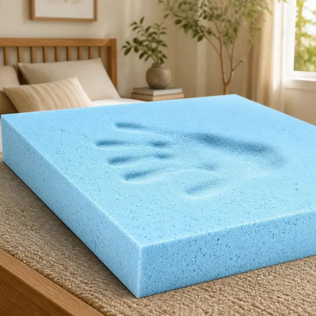 Memory Foam Mattress Topper White Blue Double Bed 5cm Thickness Cool Gel Infused Bamboo
