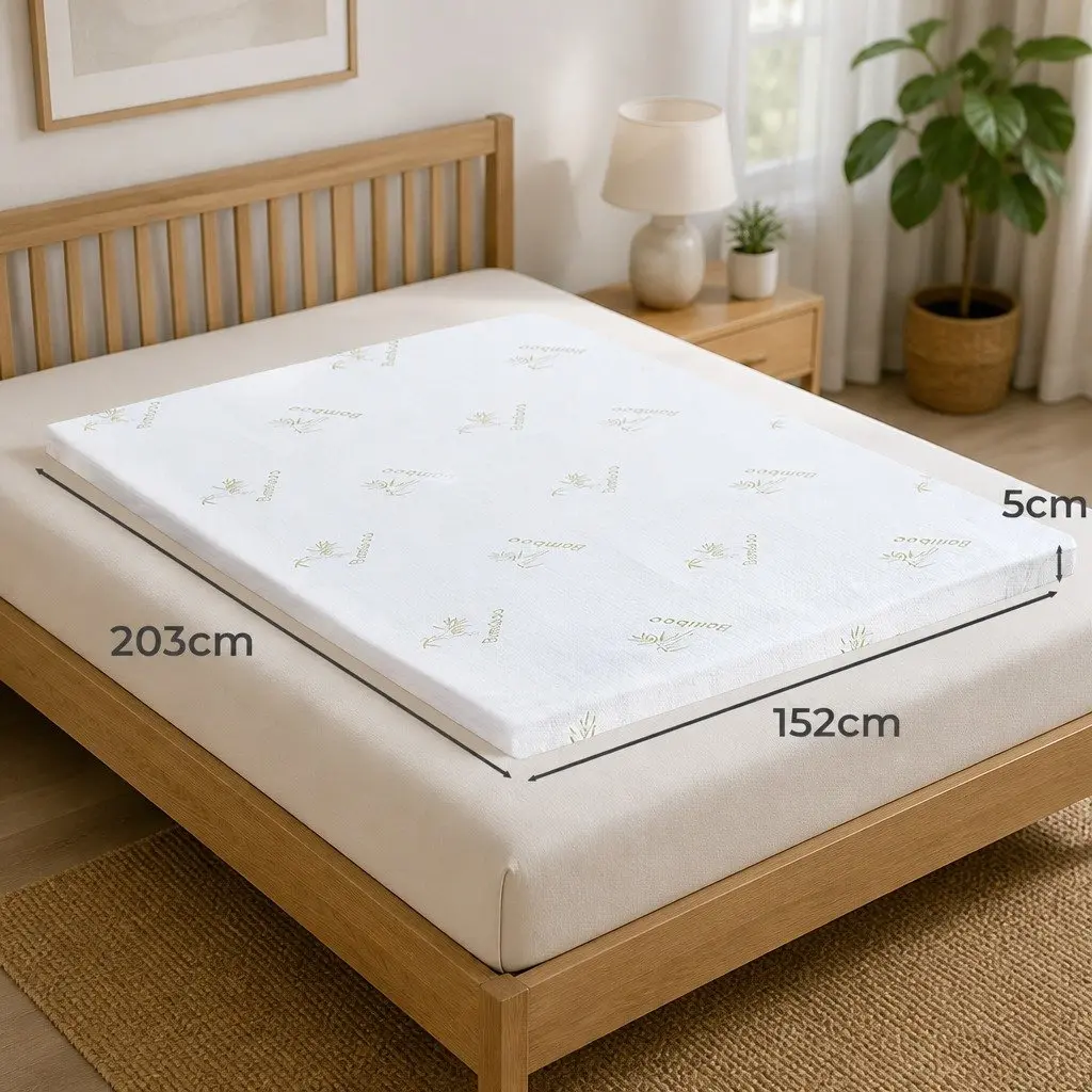 Memory Foam Mattress Topper White Blue Queen 5cm Cool Gel Infused Breathable Removable