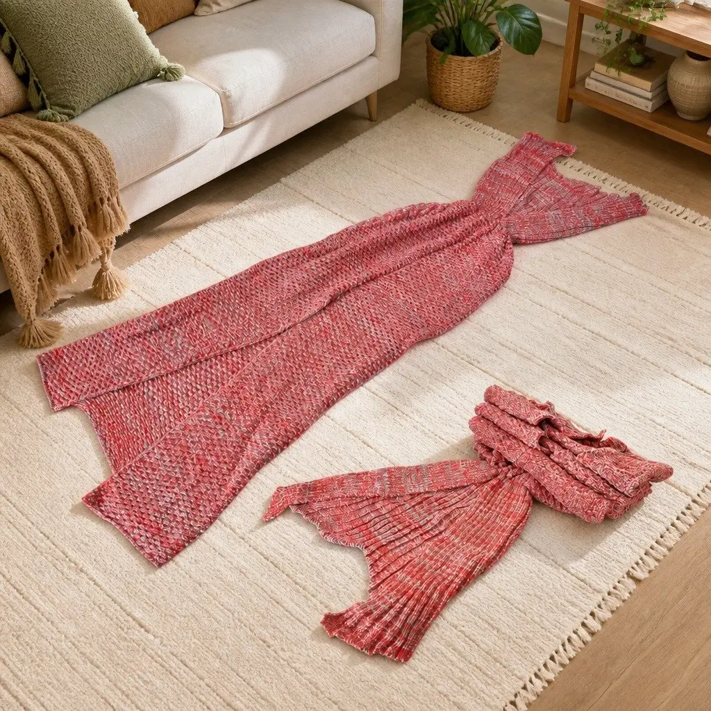 Mermaid Tail Blanket Soft Crochet Throw All Seasons Single Size