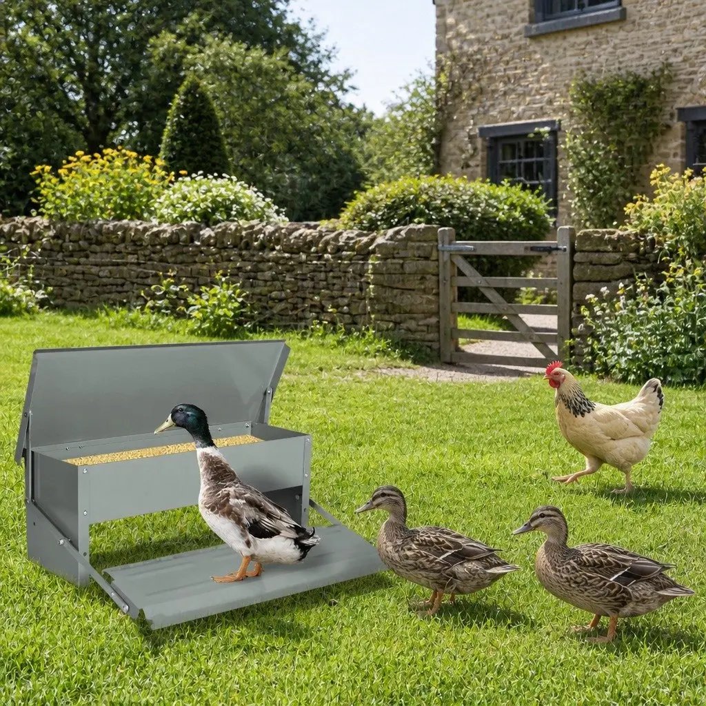 Automatic Chicken Feeder Silver 5kg Large Capacity Timed Feed Dispenser