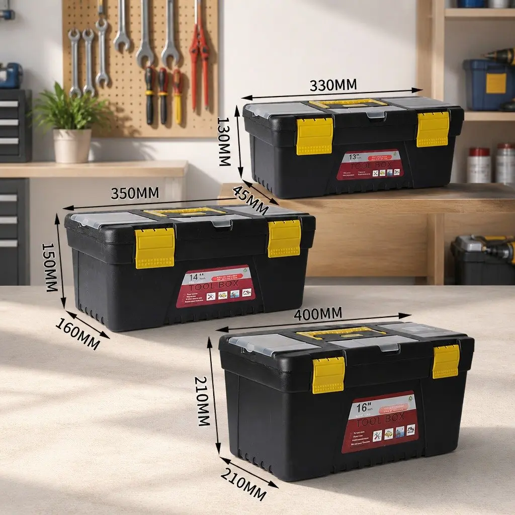 3 Piece Tool Box Set Black and Yellow Portable Heavy Duty Storage Organizer