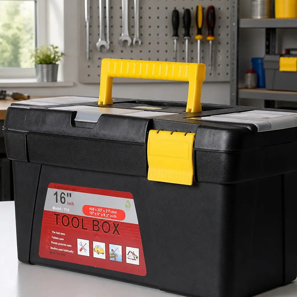 3 Piece Tool Box Set Black and Yellow Portable Heavy Duty Storage Organizer