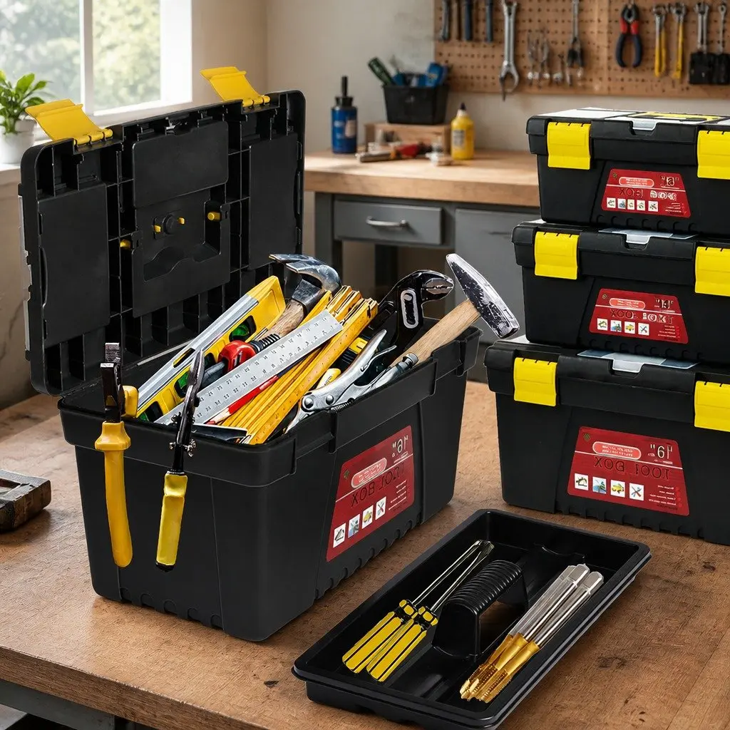 3 Piece Tool Box Set Black and Yellow Portable Heavy Duty Storage Organizer
