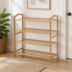 Compact Bamboo Shoe Rack - 4 Tier Storage Solution