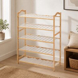 Compact 5 Tier Bamboo Shoe Rack Organizer 70cm