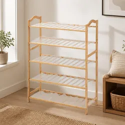 Compact 5 Tier Bamboo Shoe Rack Organizer 70cm