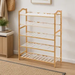 Compact Bamboo Shoe Rack with 5 Tiers - Easy Setup