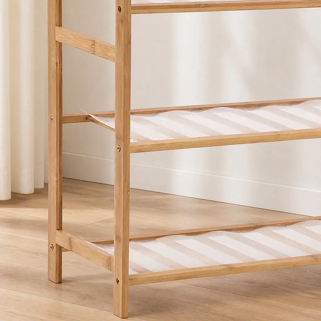 Bamboo Shoe Rack Natural 80cm Width 5 Tier Wooden Hallway Organiser
