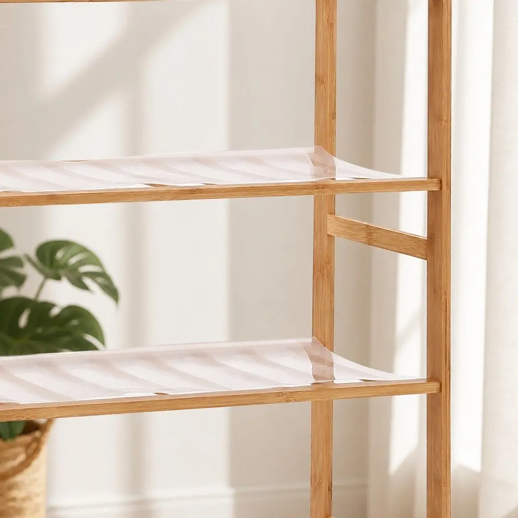 Bamboo Shoe Rack Natural 80cm Width 5 Tier Wooden Hallway Organiser