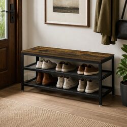 3-Tier Shoe Rack Bench 100cm Industrial Metal Storage Organiser Display Shelf