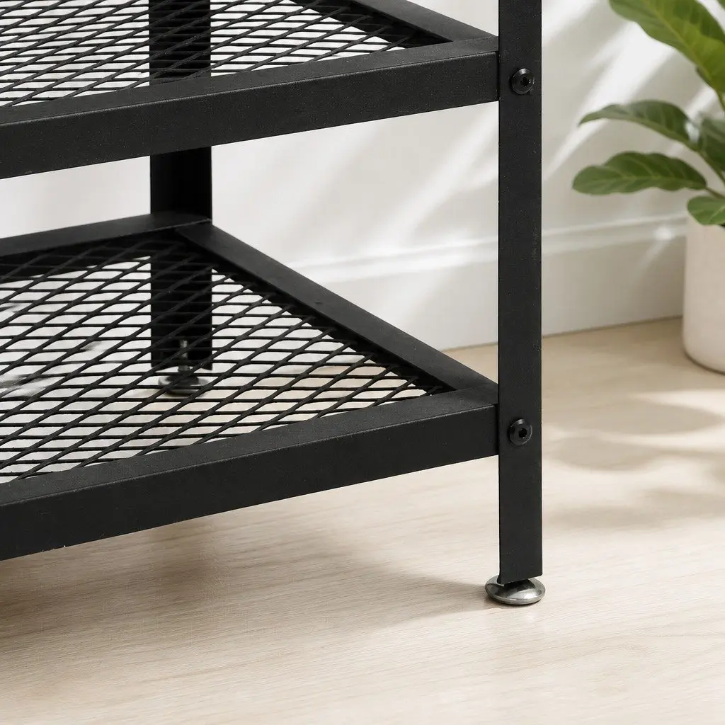 3-Tier Shoe Rack Bench 100cm Industrial Metal Storage Organiser Display Shelf