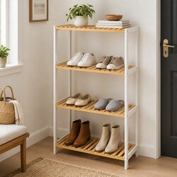 Compact 4-Tier Bamboo Storage Rack for Efficient Use