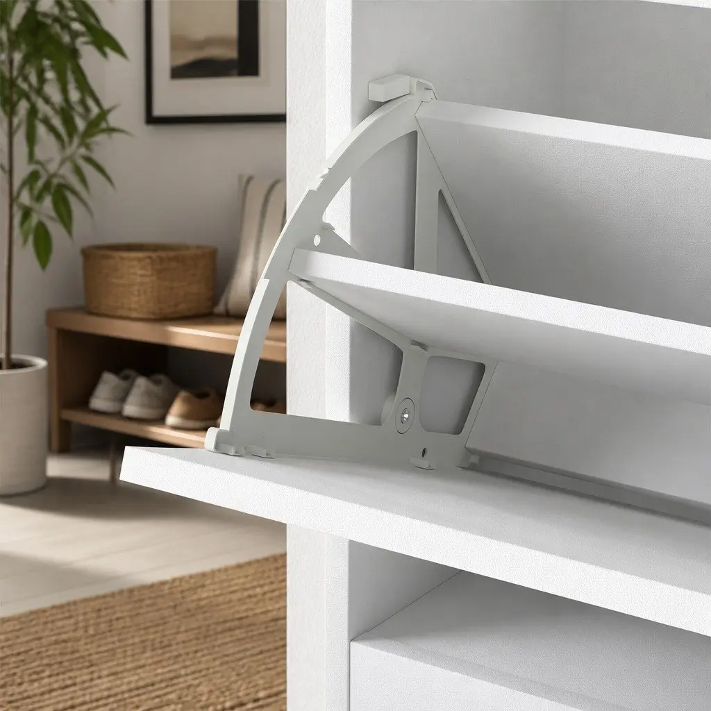 Shoe Rack Storage Cabinet Bench White 60cm Flip Drawer Double-Layer Storage Adjustable Shelves Padded Seat