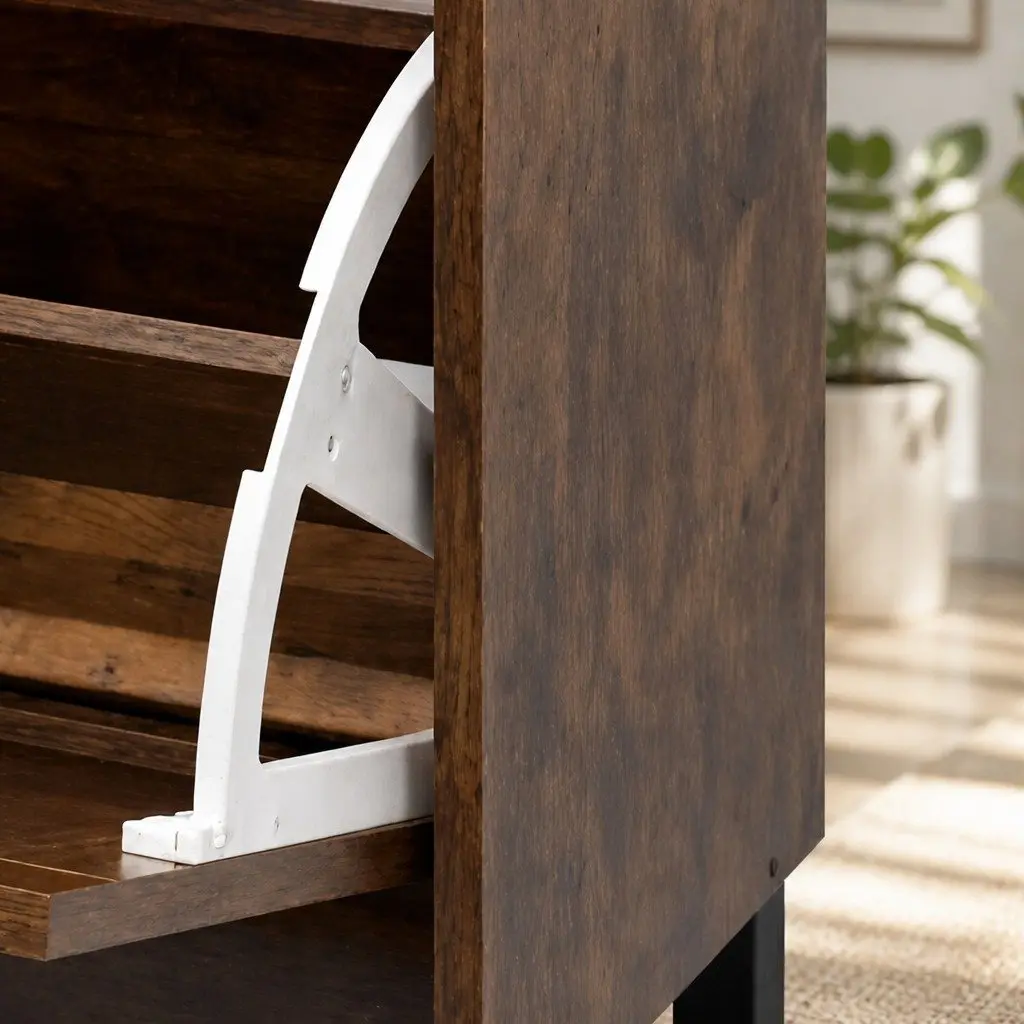 Shoe Cabinet Walnut 2 Flip Drawers Storage Organiser Adjustable Shelves