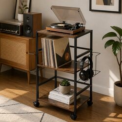 Compact Record Player Stand with Efficient Storage