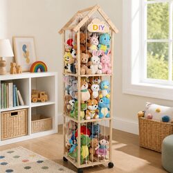 Kids Toy Storage Tower Organiser 150cm Plush Doll Display Box with Wheels