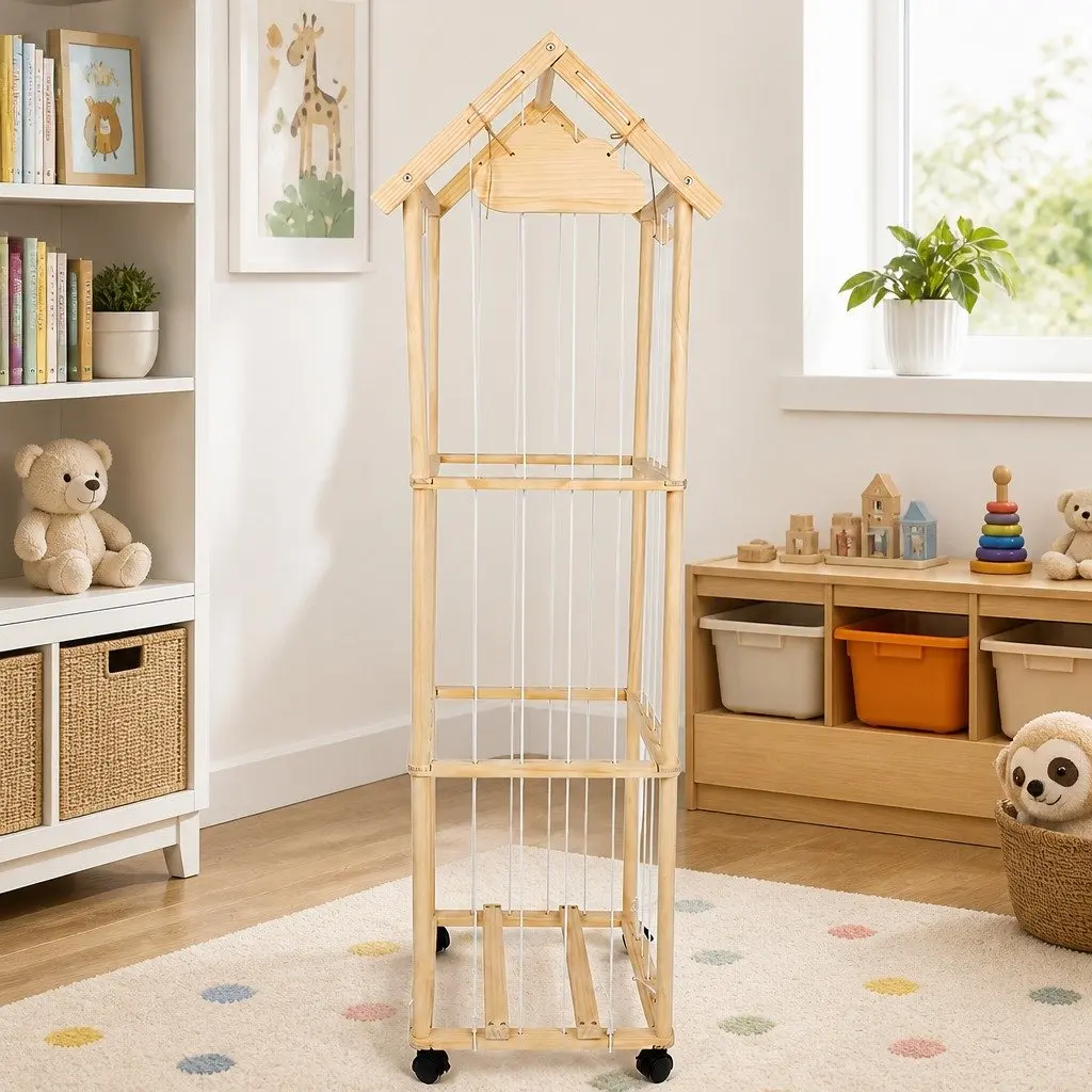 Kids Furniture Natural 150cm Toy Storage Tower Organiser with Wheels