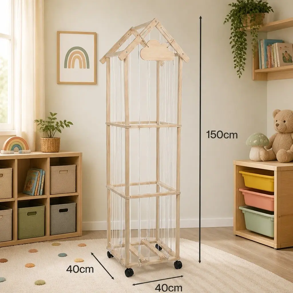 Kids Furniture Natural 150cm Toy Storage Tower Organiser with Wheels