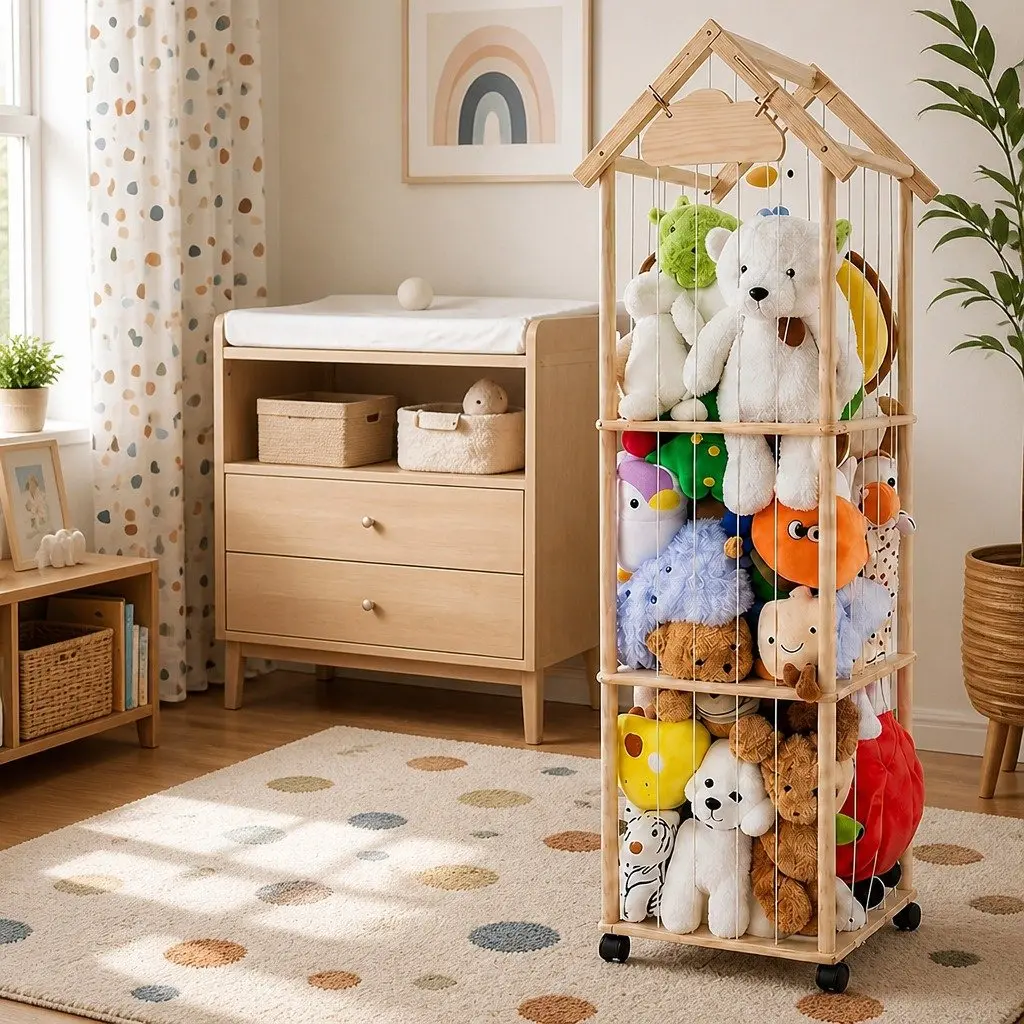 Kids Furniture Natural 150cm Toy Storage Tower Organiser with Wheels