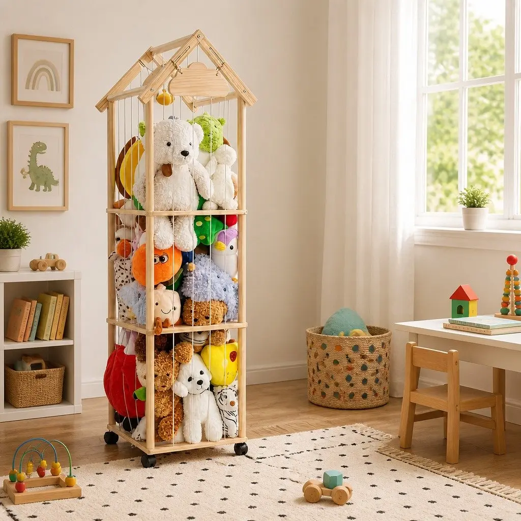 Kids Furniture Natural 150cm Toy Storage Tower Organiser with Wheels