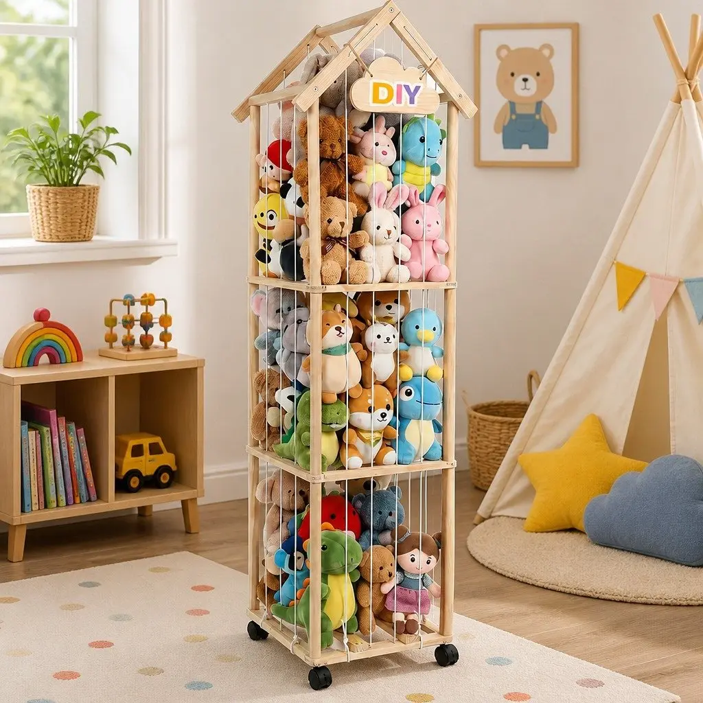 Kids Furniture Natural 150cm Toy Storage Tower Organiser with Wheels