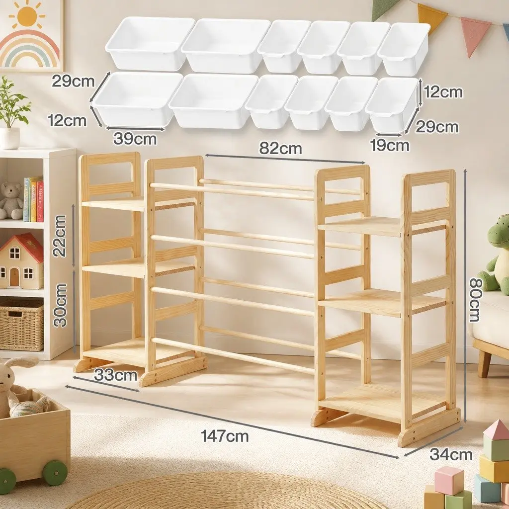 Kids Toy Box Organiser 12 Bins 6 Shelves Display Storage Rack Playroom Unit