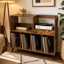 Record Player Stand Vinyl Storage Cabinet Turntable Table 300+ Albums Display