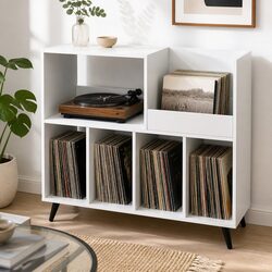 Record Player Stand Vinyl Storage Cabinet Turntable Table Holds 300+ Albums