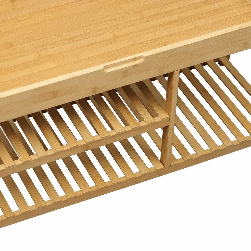 Bamboo Shoe Rack Bench Natural 100cm Multifunctional Storage Box with Hidden Compartment and Padded Seat