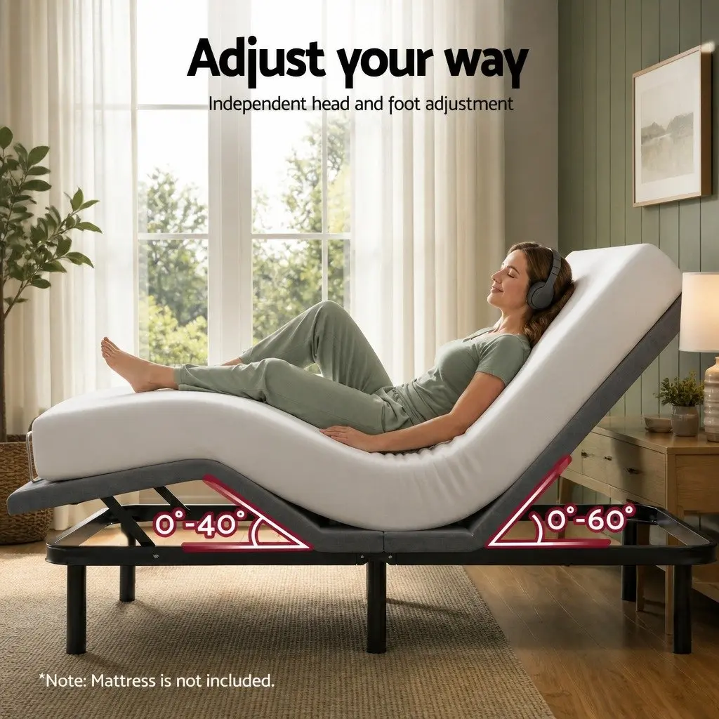 Electric Adjustable Bed Frame Black Double Size Wireless Remote Zero Gravity Function