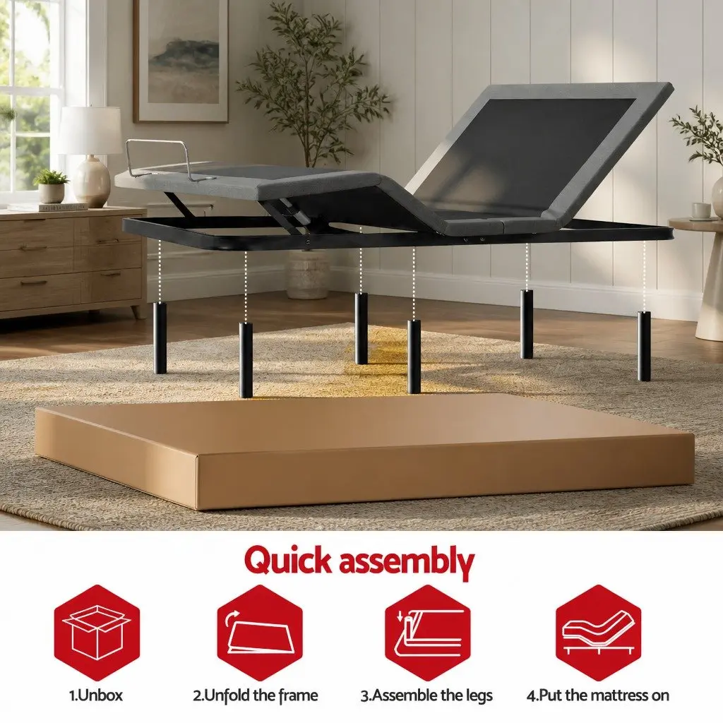 Electric Adjustable Bed Frame Black Double Size Wireless Remote Zero Gravity Function