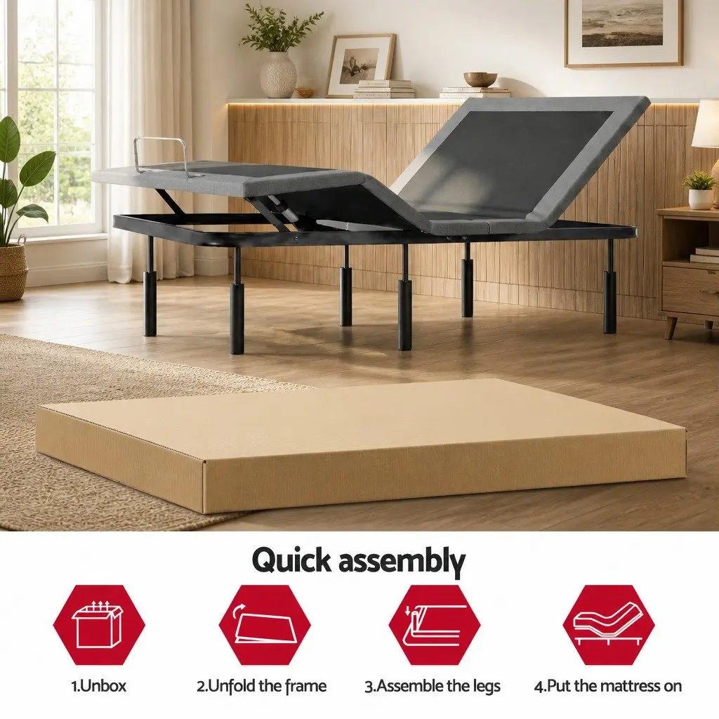 Electric Adjustable Bed Frame Black King Size Wireless Remote Zero Gravity